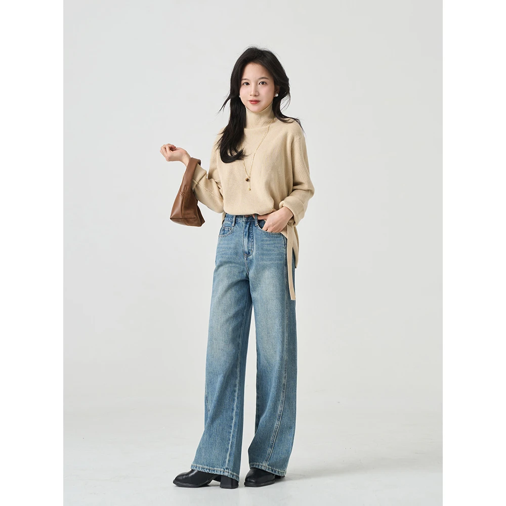 阔腿牛仔裤女2025春季新款高腰百搭显瘦小个子休闲直筒拖地裤女款