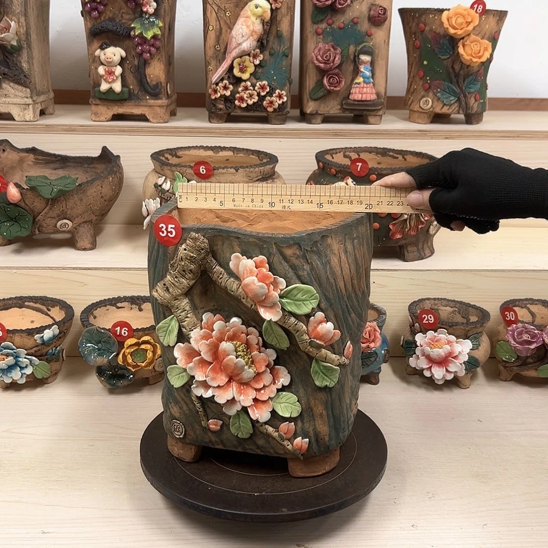 紫砂花盆35号内口10×15外高26