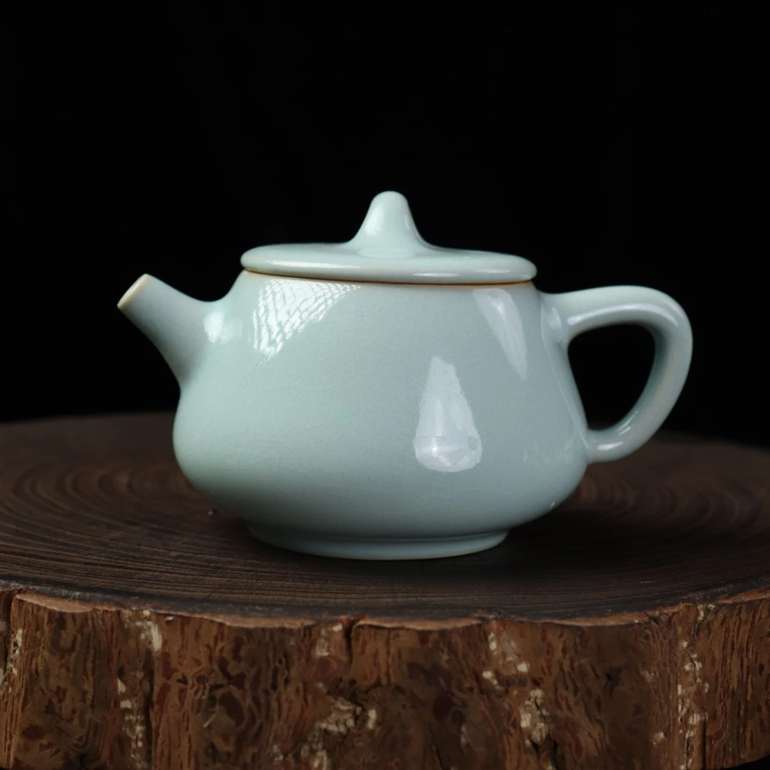 汝州原产地原矿釉天青色石瓢壶全手工支钉烧开片可养陶瓷汝窑