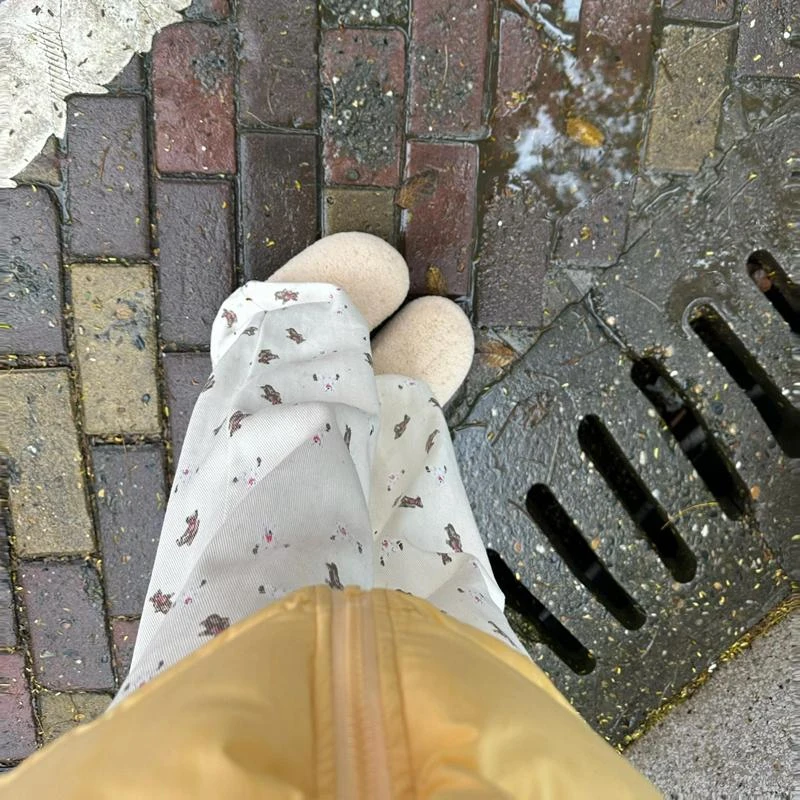 美式高街小熊印花阔腿牛仔裤女春季2025年新款宽松显瘦垂感拖地裤