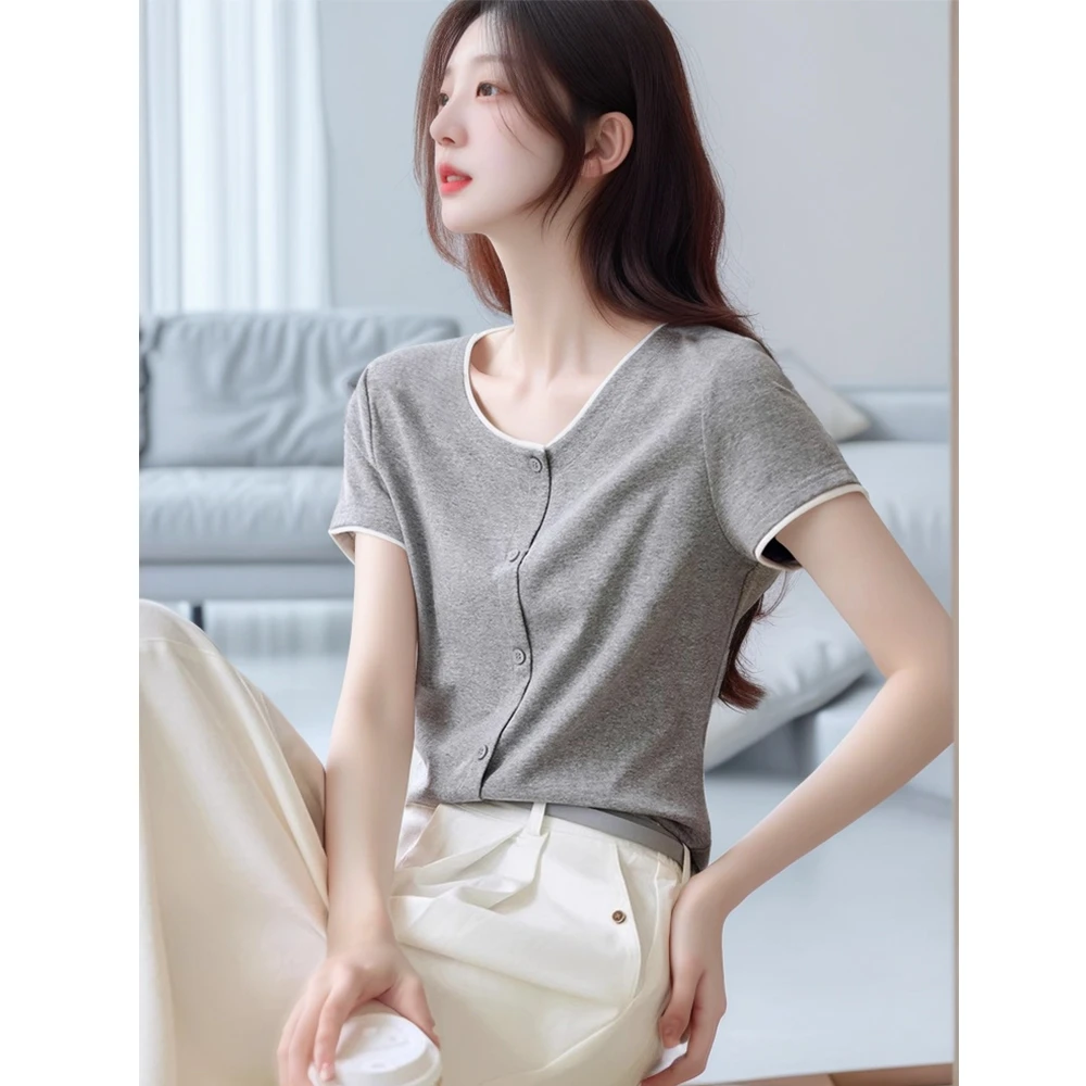 2025夏季新款大码女装纯棉设计感小众短袖t恤女宽松显瘦t恤上衣女