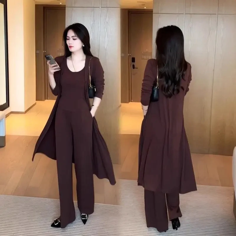 三件套秋季新款针织三件套气质显瘦时尚洋气时尚减龄套装中长款