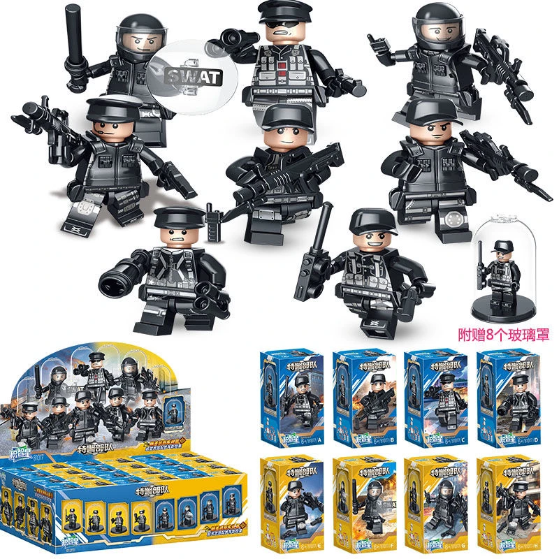 军事警察积木人仔小人特种士兵摩托车男孩子拼装玩具套装全套