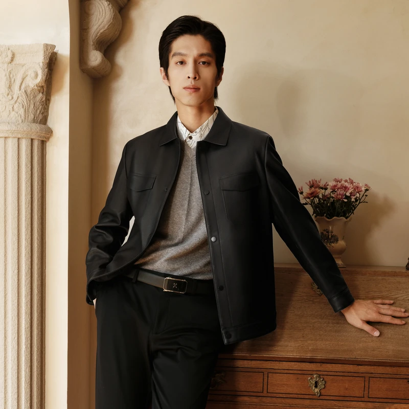 【绵羊皮】劲霸男装秋季高档百搭帅气皮衣皮夹克皮装|NPLE3349