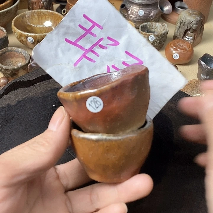 杯手工粗陶、柴烧茶器