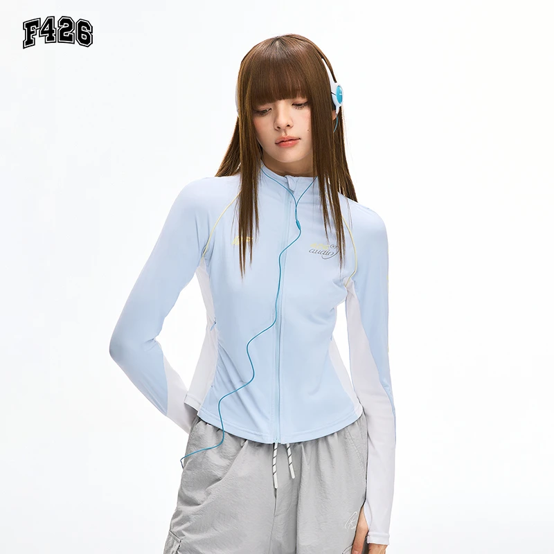 F426潮牌秋季美式撞色运动瑜伽服薄款透气显瘦户外防晒外套0103