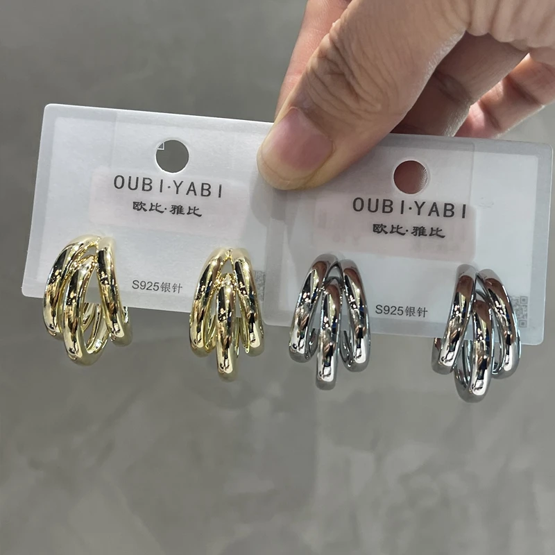 铜合金耳饰 乔妹同款欧比雅比金属猫爪耳钉不规则c圈耳环925银针