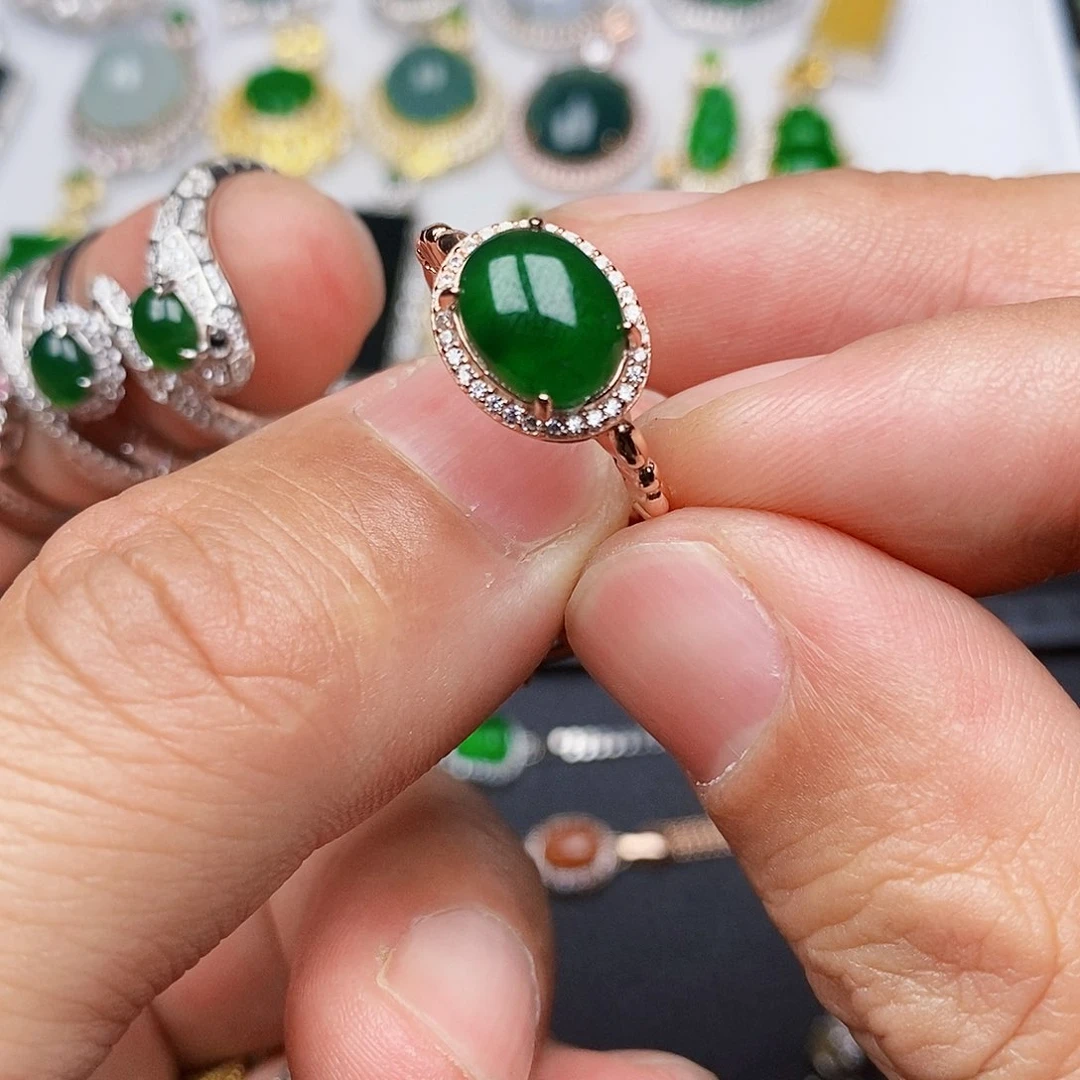 翡翠戒指银S925镶嵌戒指