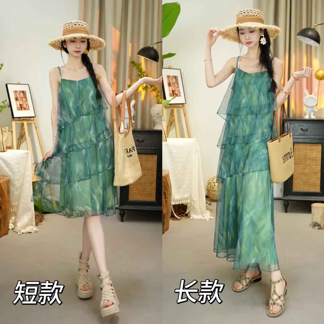 唐乐乐｜25new春夏系列茶歇风清新时尚法式吊带长裙BF0219