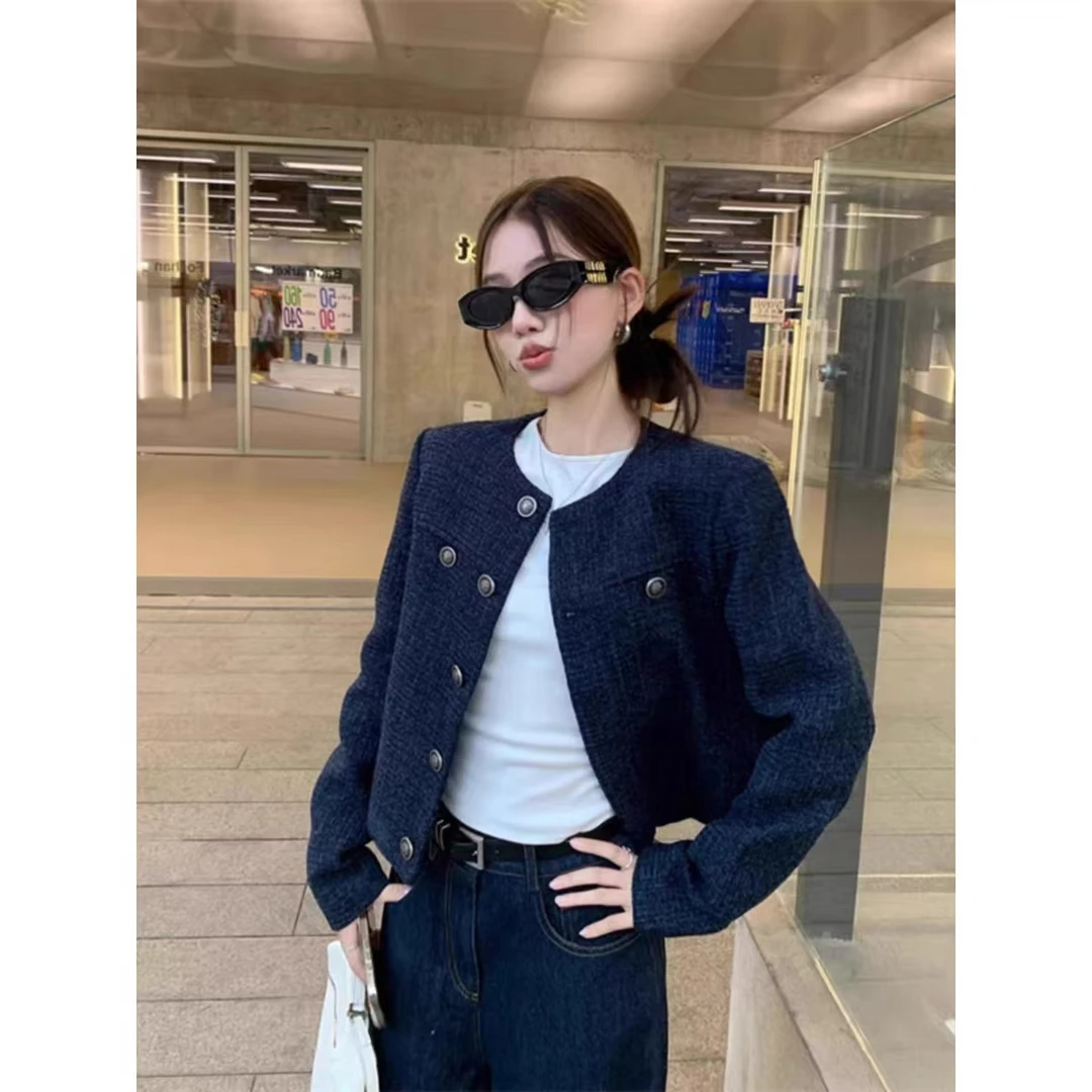 短款小香风外套女#3218秋季单排扣复古高级休闲宽松长袖上衣