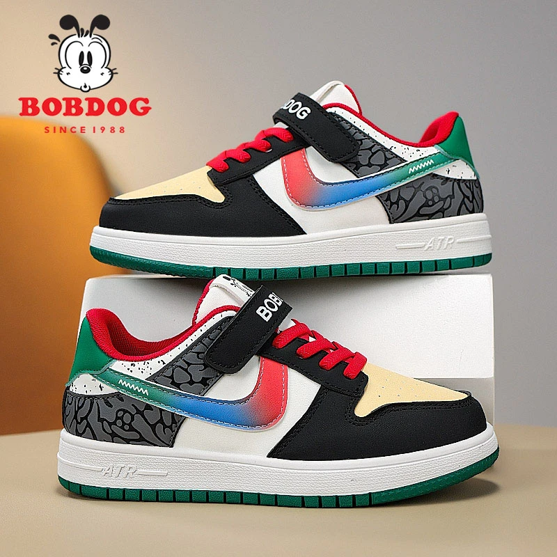 巴布豆男童鞋儿童板鞋2025春秋新款皮面防水中大童学生休闲运动鞋