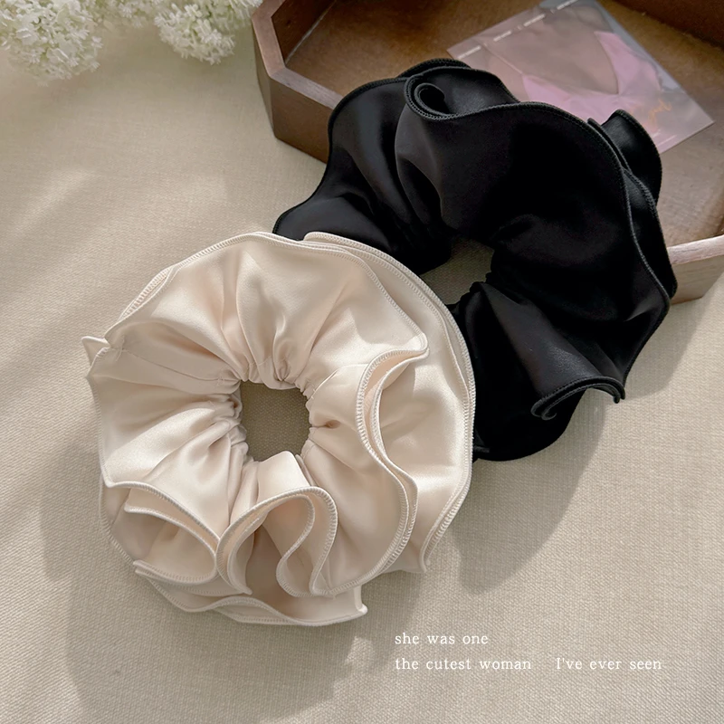 法式缎面褶皱四层花苞大肠发圈女高级感丸子头绳皮筋扎头发绳头花