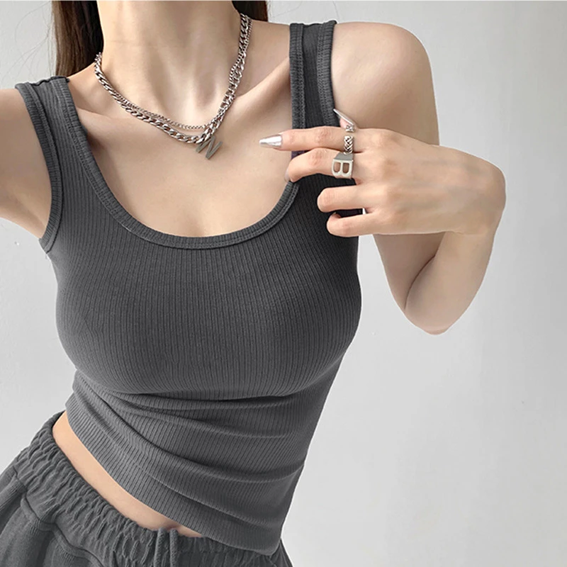 高弹优棉U领紧身性感运动打底背心女夏外穿辣妹修身无袖吊带上衣
