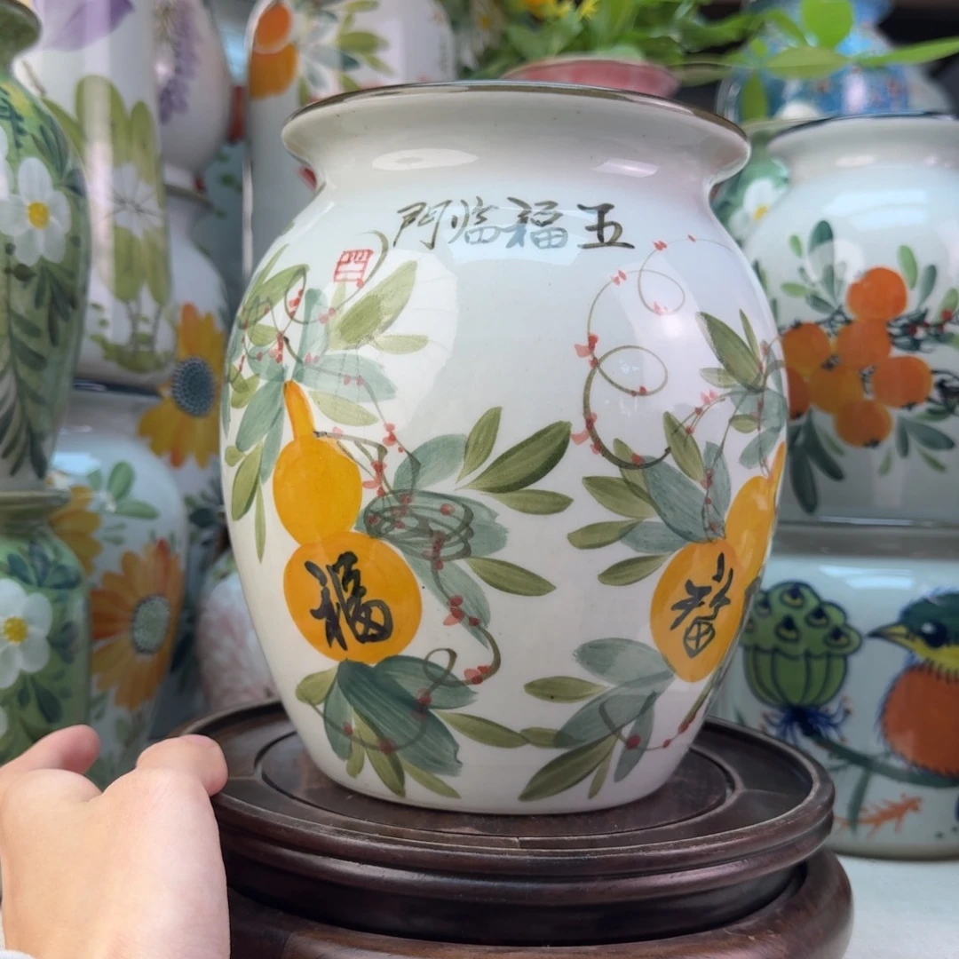 景德镇陶瓷手绘花瓶无孔