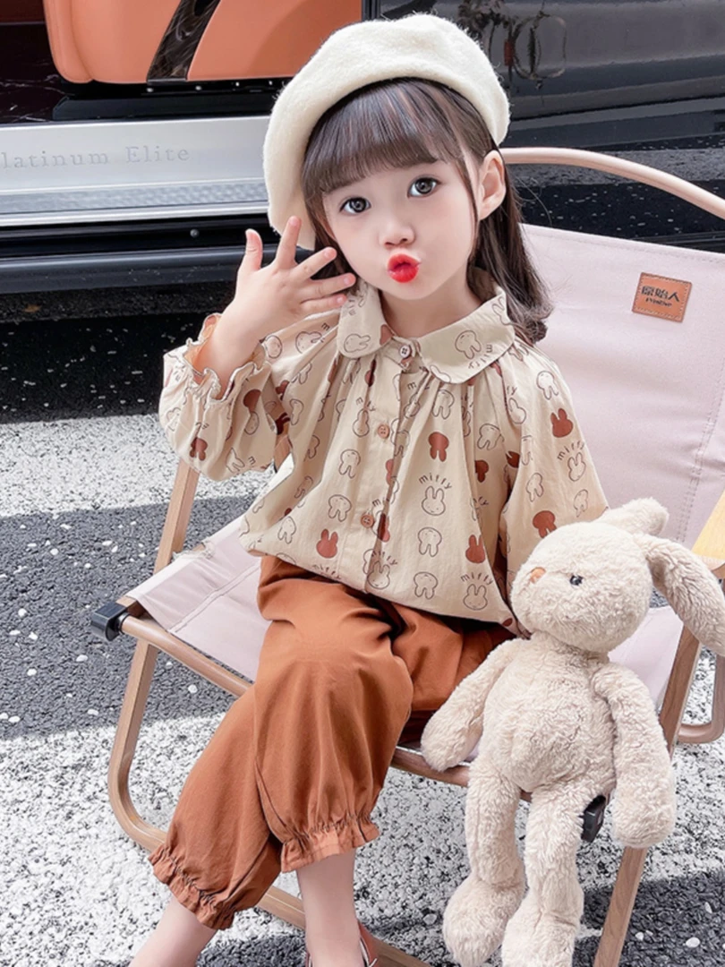 女童衬衫套装春秋季2025新款儿童秋装洋气时髦女孩早秋时尚两件套