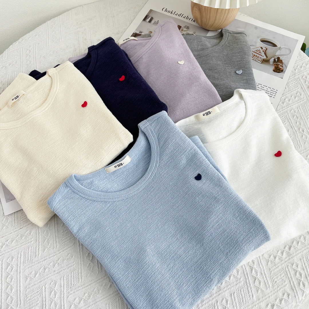 新款纯色爱心T恤竹节棉细节纹路 1839