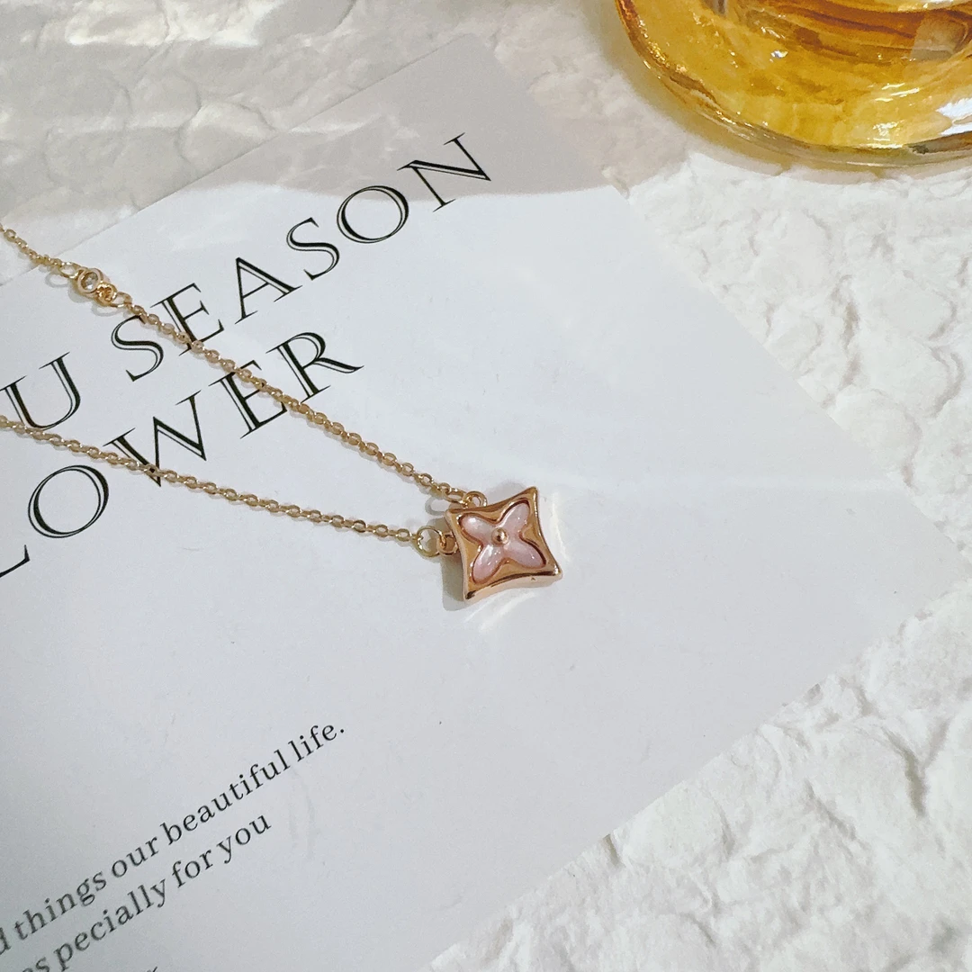 铜合金贝壳项链 1011 粉色尖花时尚气质项链