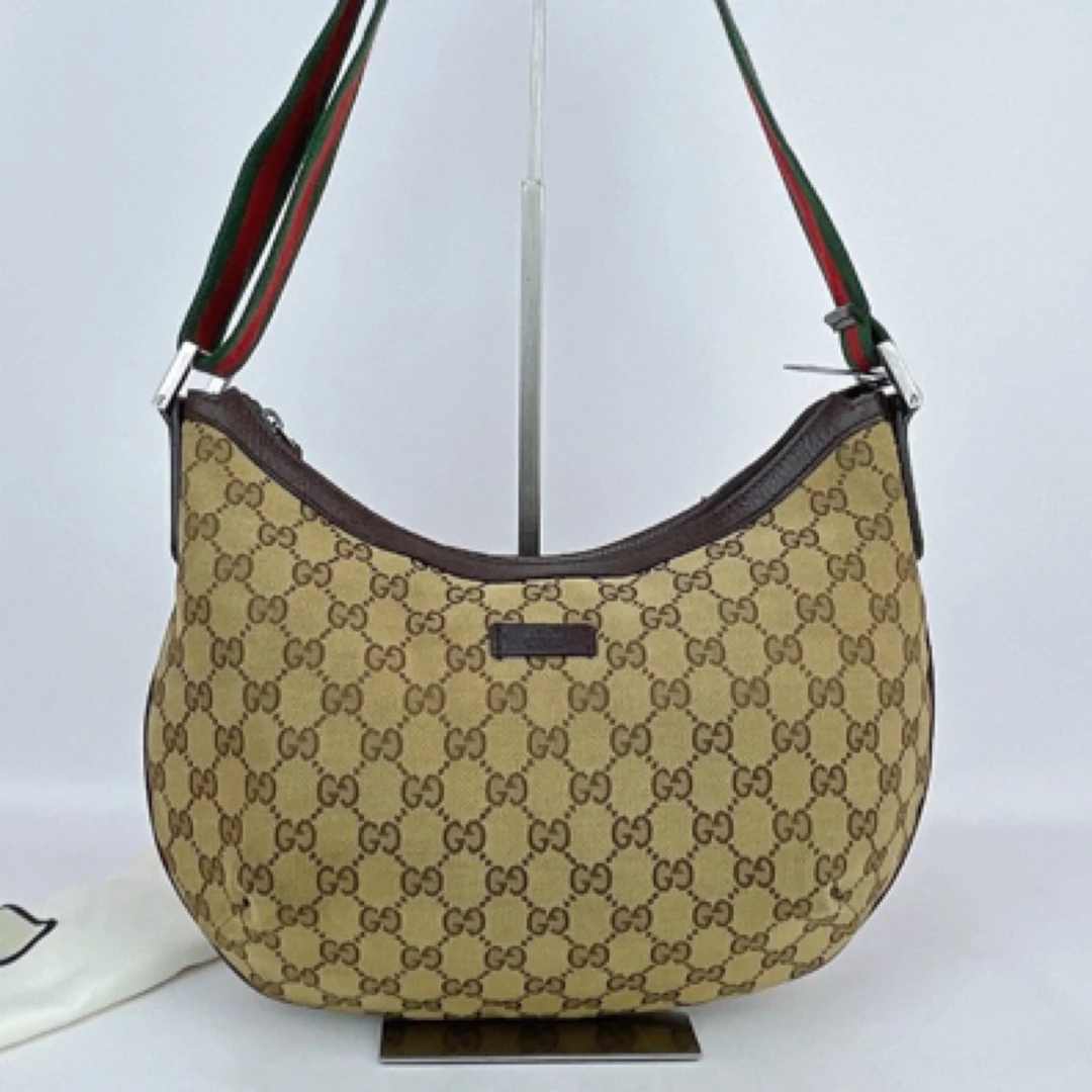 95新 GUCCI/古驰 古驰 棕色老花帆布单肩包底长26 K016