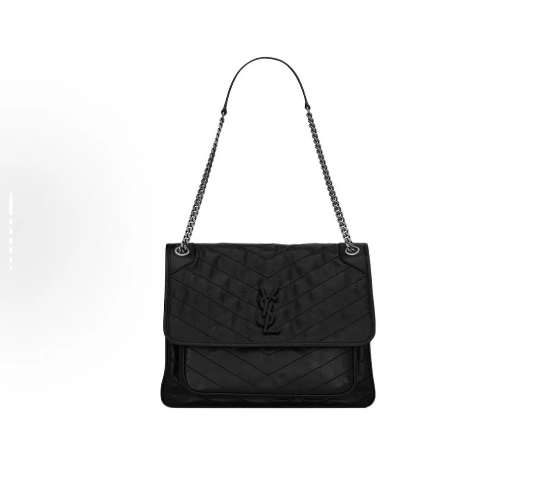 未使用 YSL/圣罗兰 Niki小号 D扣 黑银链条包 单肩包