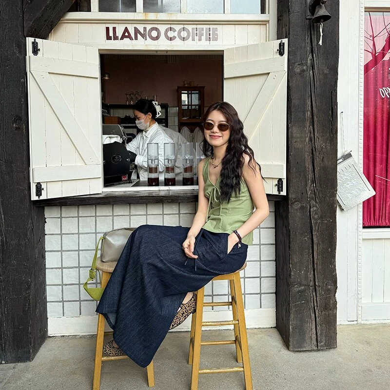 Seyora【巴黎夜蓝】棉麻天丝牛仔裙轻薄质感遮胯直筒裙 B32089SY51