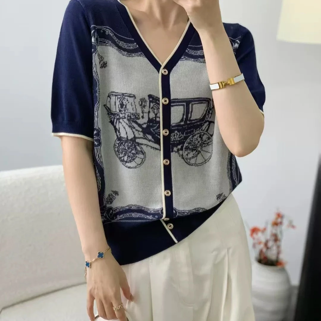 【100天丝莱赛尔】夏天丝短袖女款薄款针织空调衫女士上衣5113