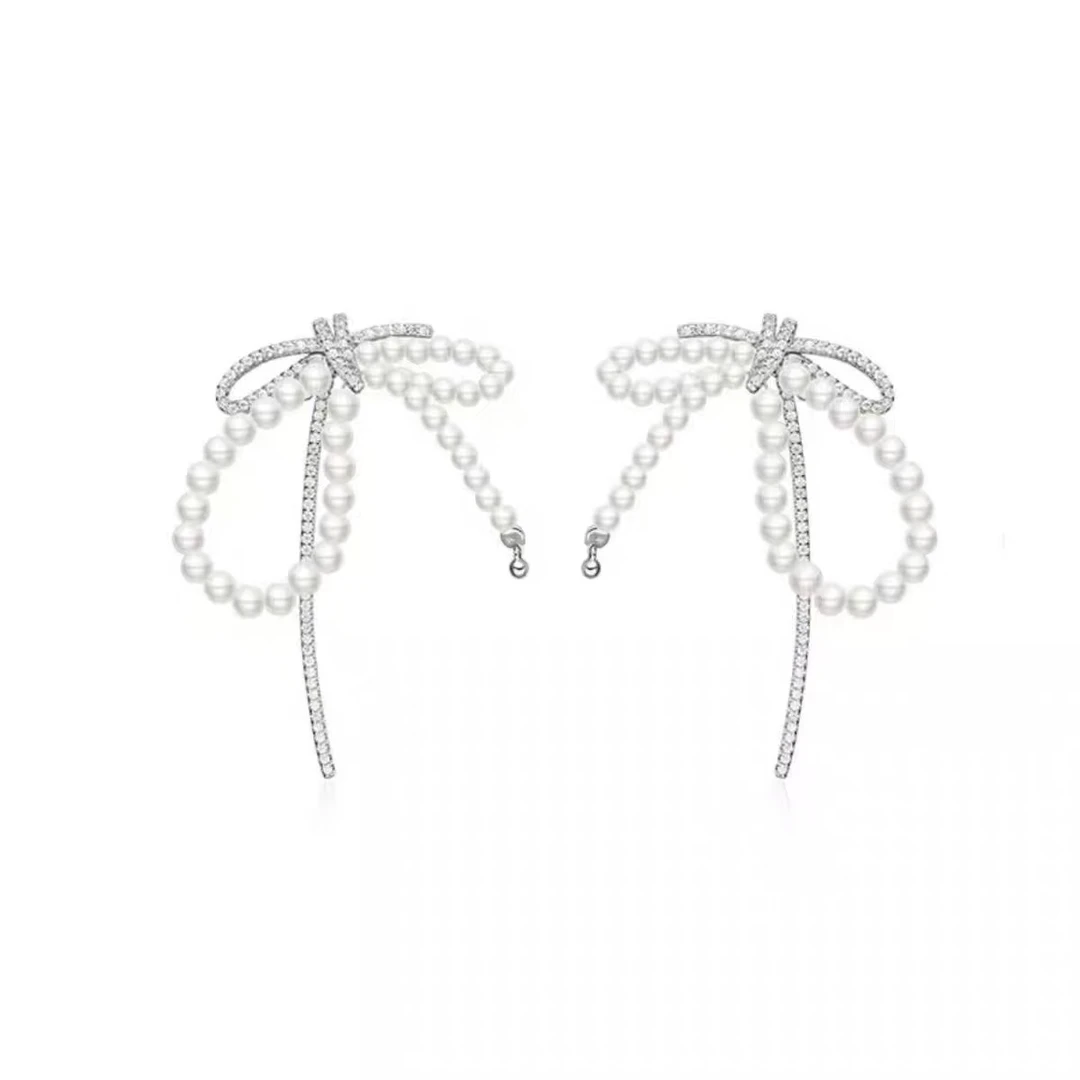 非金属仿珍珠耳饰 轻奢风法式浪漫蝴蝶结耳环h2786