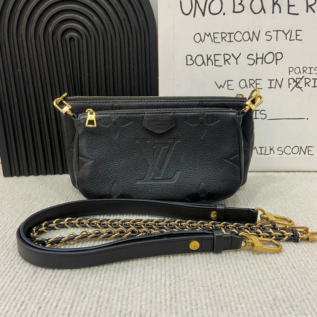 95新 LouisVuitton/路易威登 【蔡包紫】黑色全皮四合一