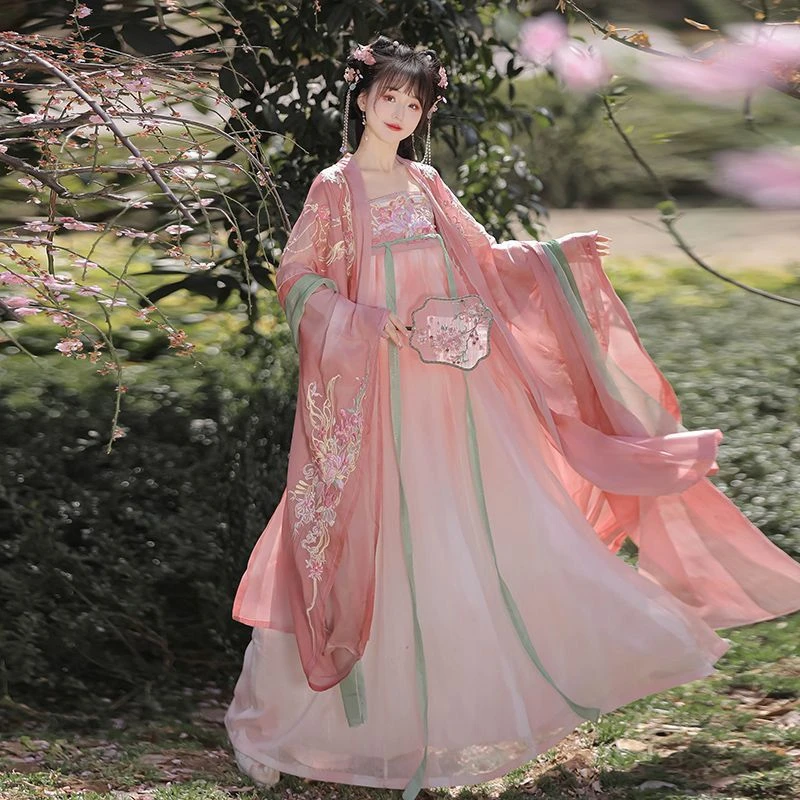 唐制重工刺绣齐胸诃子裙汉服春夏日常款