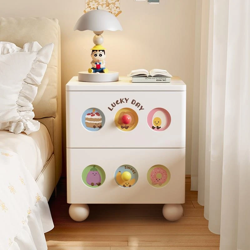 奶油风实木床头柜家用卧室储物柜儿童房边柜收纳小型置物架替代品