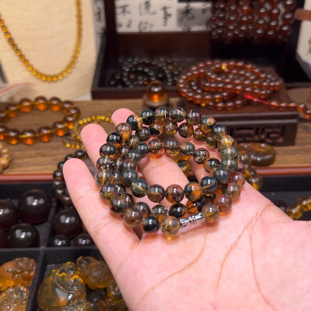 琥珀未镶嵌颈饰8.5mm海藻珀妈妈链（有瑕疵