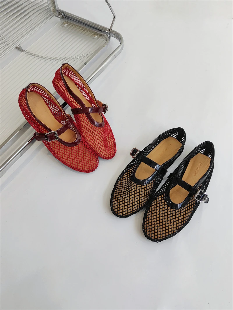 【戚厂长】 镂空渔网编织玛丽珍单鞋时尚平底芭蕾舞鞋女 50327
