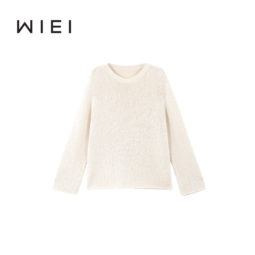 《WI EI》奶盖*特殊定纺轻盈肌理感 慵懒圆领套头针织毛衣W25309072