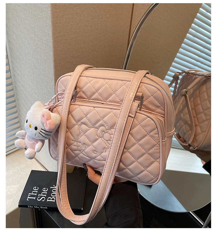 菱格绣线大容量包包女2025春夏新款学院风质感单肩通勤百搭双肩包