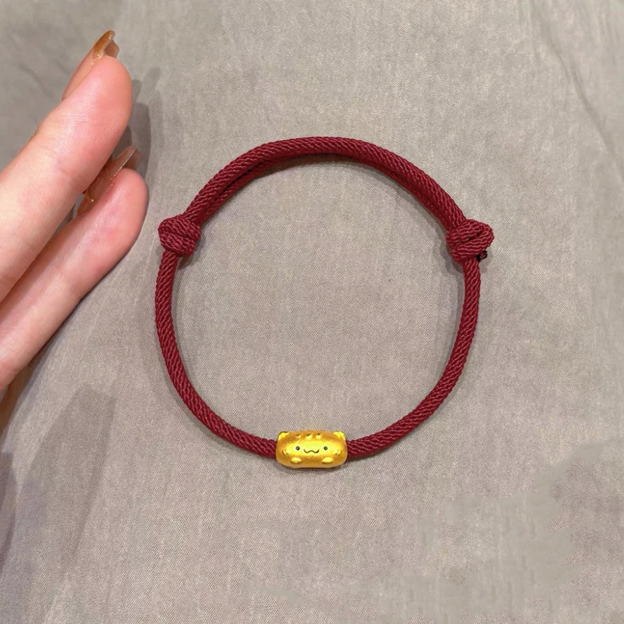 铜合金布艺手链 3574铜合金新中式红绳招米猫抽拉手链