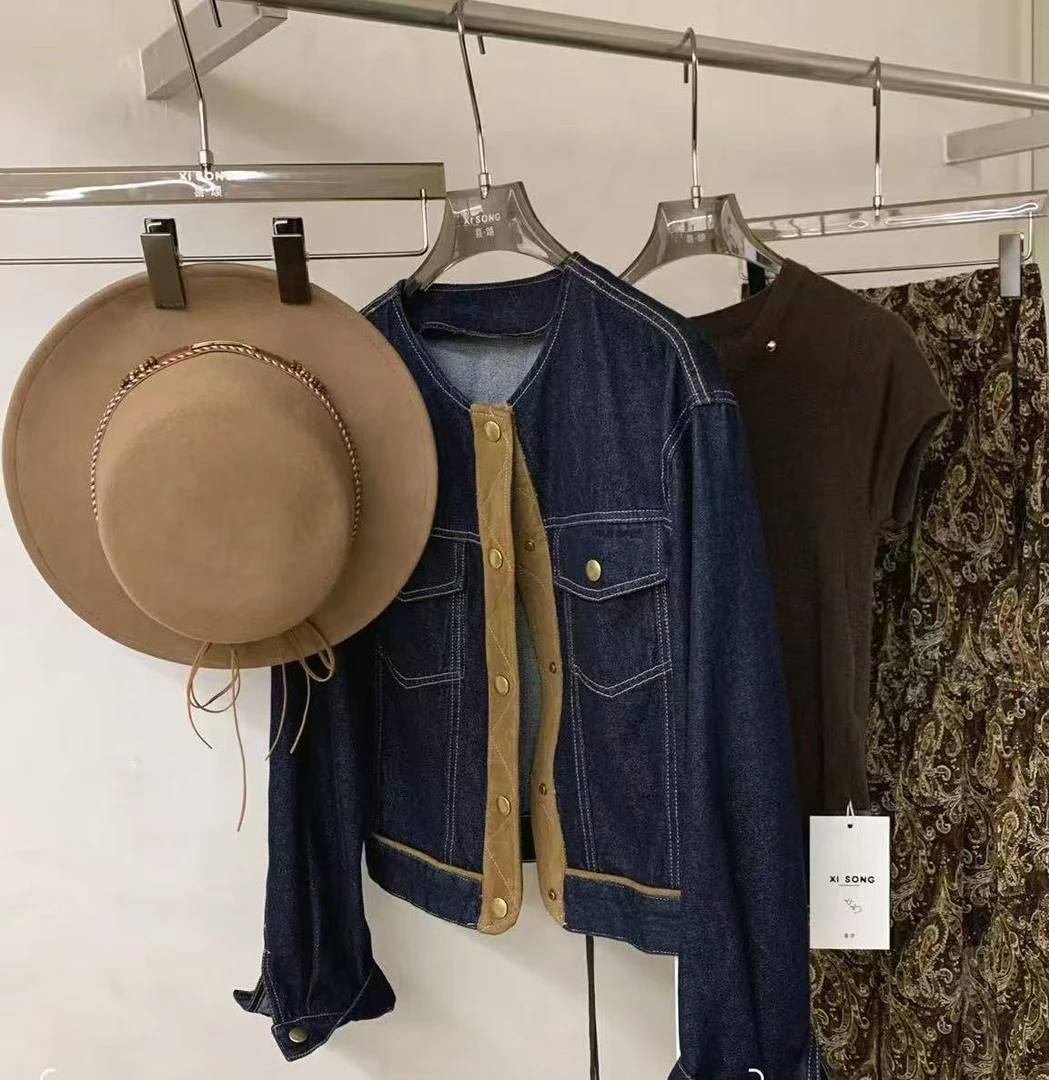 9076号9551#秋百搭韩系双口袋撞色边休闲牛仔外套（预）