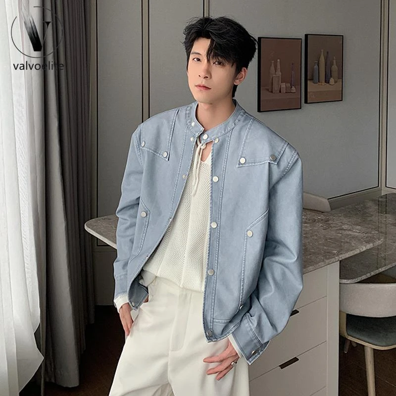 VALVOELITE秋季飞行夹克外套男生春秋薄款痞帅皮衣街头潮牌立领上