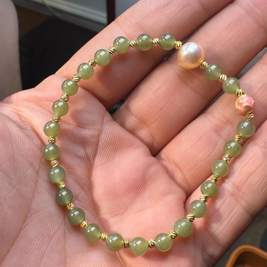 铭昌福精品纯天然真品和田玉碧玉晴水手串5mm5405-14