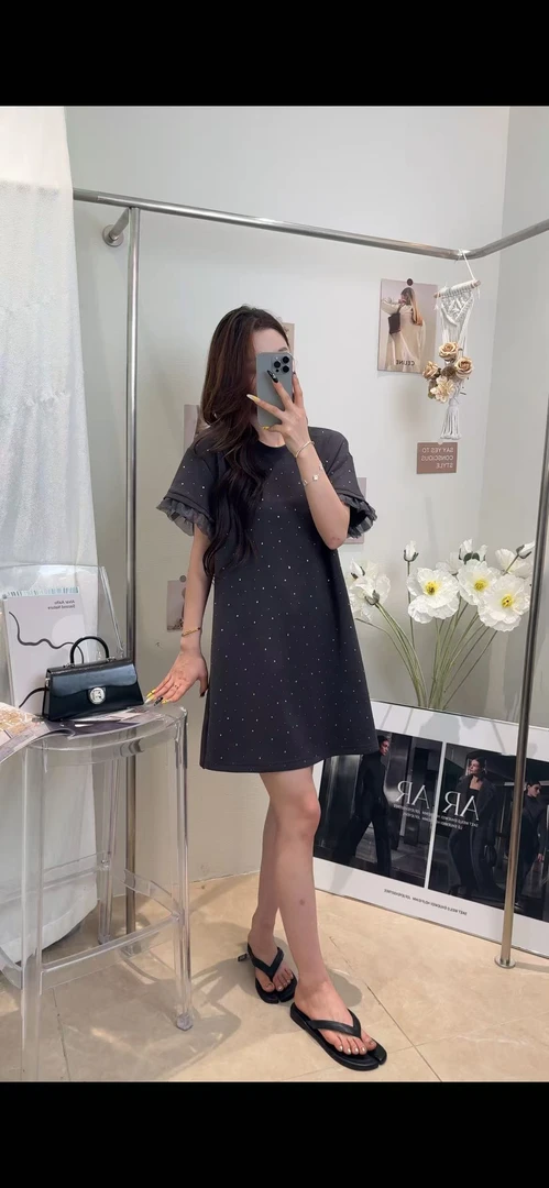 王姐专属 -2025夏季新品亮钻花边袖短袖T恤 -【R-6585】