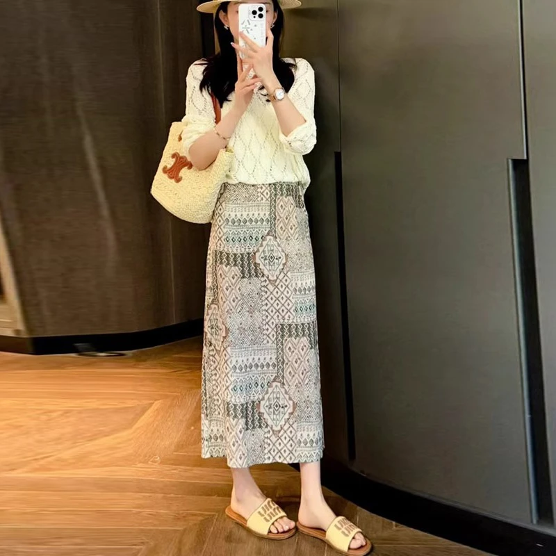 复古民族风高级印花半身裙女2025夏季新款裙子宽松直筒高腰中长裙