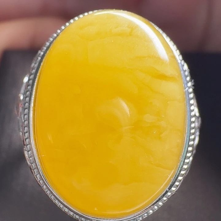 蜜蜡银S925镶嵌戒指戒指