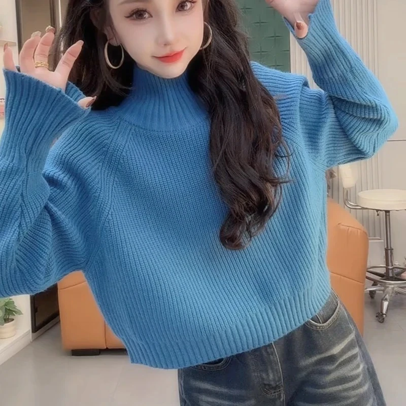 半高领打底针织毛衣女2025年秋冬新款大码懒风百搭显瘦短款上衣