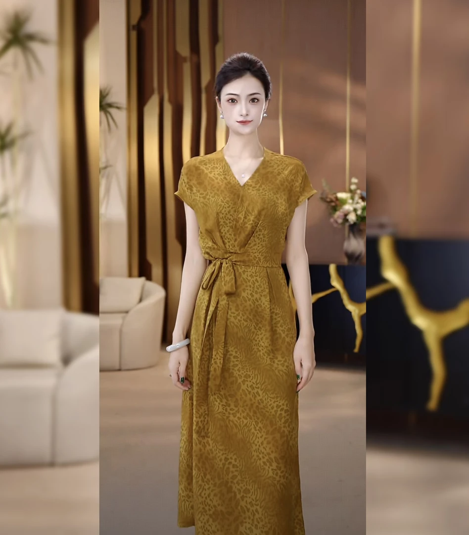 UNIQUE U:US【豹纹艺术】轻复古艺术提花立体裁剪连衣裙253909