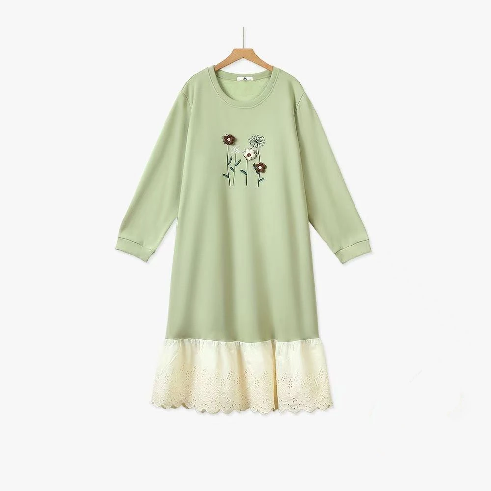 【青提慕斯】300斤大码女装胖MM时尚设计感拼接撞色加绒长袖连衣裙