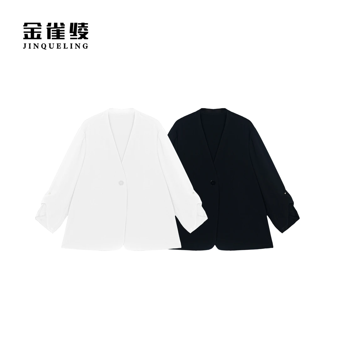金雀绫【蝴蝶夫人】设计师气质纯色百搭大码女装西服外套SZA1T279