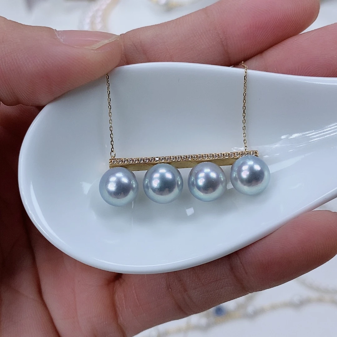 海水珍珠18K金镶嵌套链8-8.5