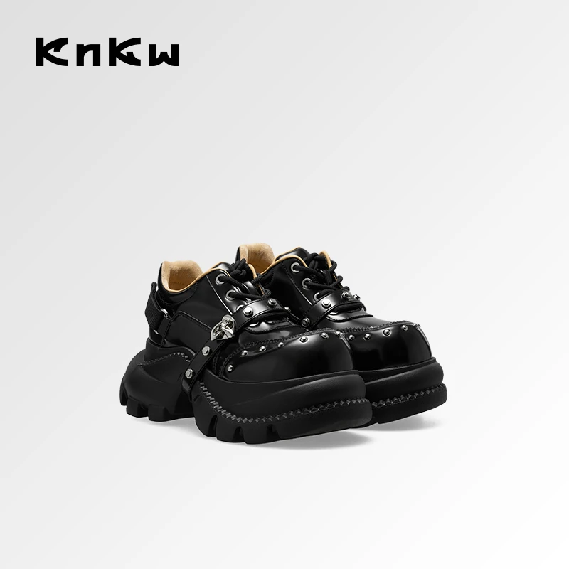 【黑曜环星】KNKW厚底老爹皮鞋2025琥珀流光风增高乐福单鞋W4338005