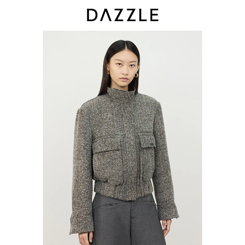 DAZZLE地素棉服羊毛棉人字纹夹克2I4H2201E