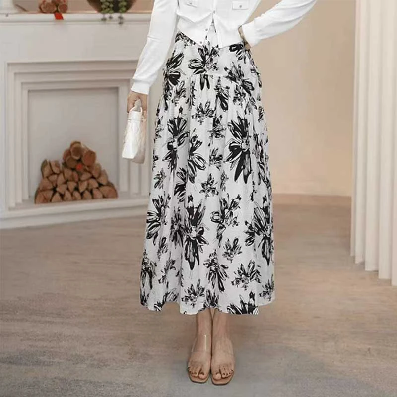 {专柜}商场同款2025夏季百搭高腰花卉网纱中长款A字半身裙5200378