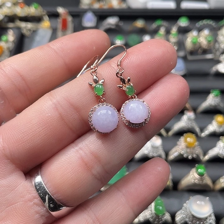 翡翠裸石S925银镶紫罗兰耳钉