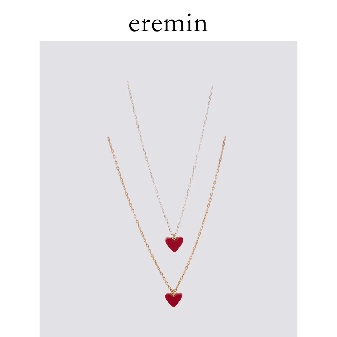 吊坠925银珐琅 Min 红心吊坠复古锁骨链k金/银百搭简约项链